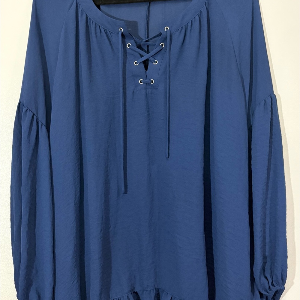 a.n.a Navy blue Relaxed Tie Front Blouse